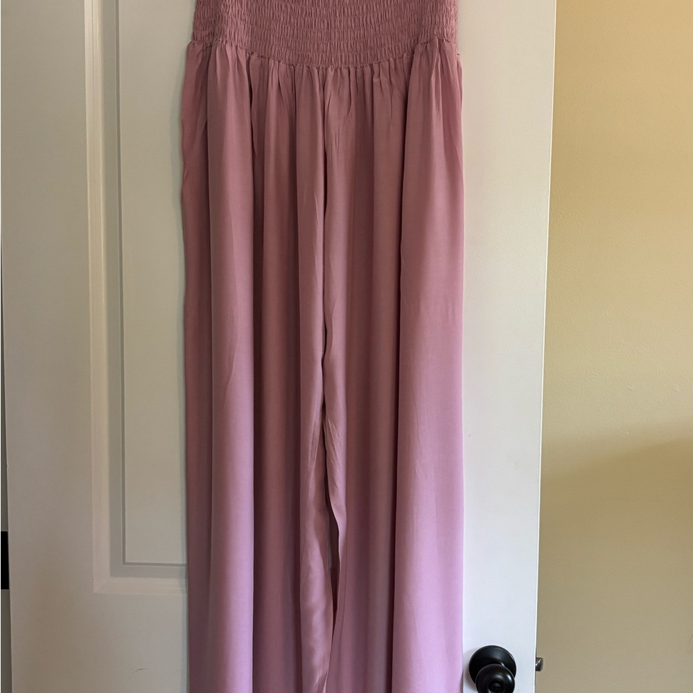Heyson Smocked Waist Wide-Leg Piazza Pants in Dusty Rose